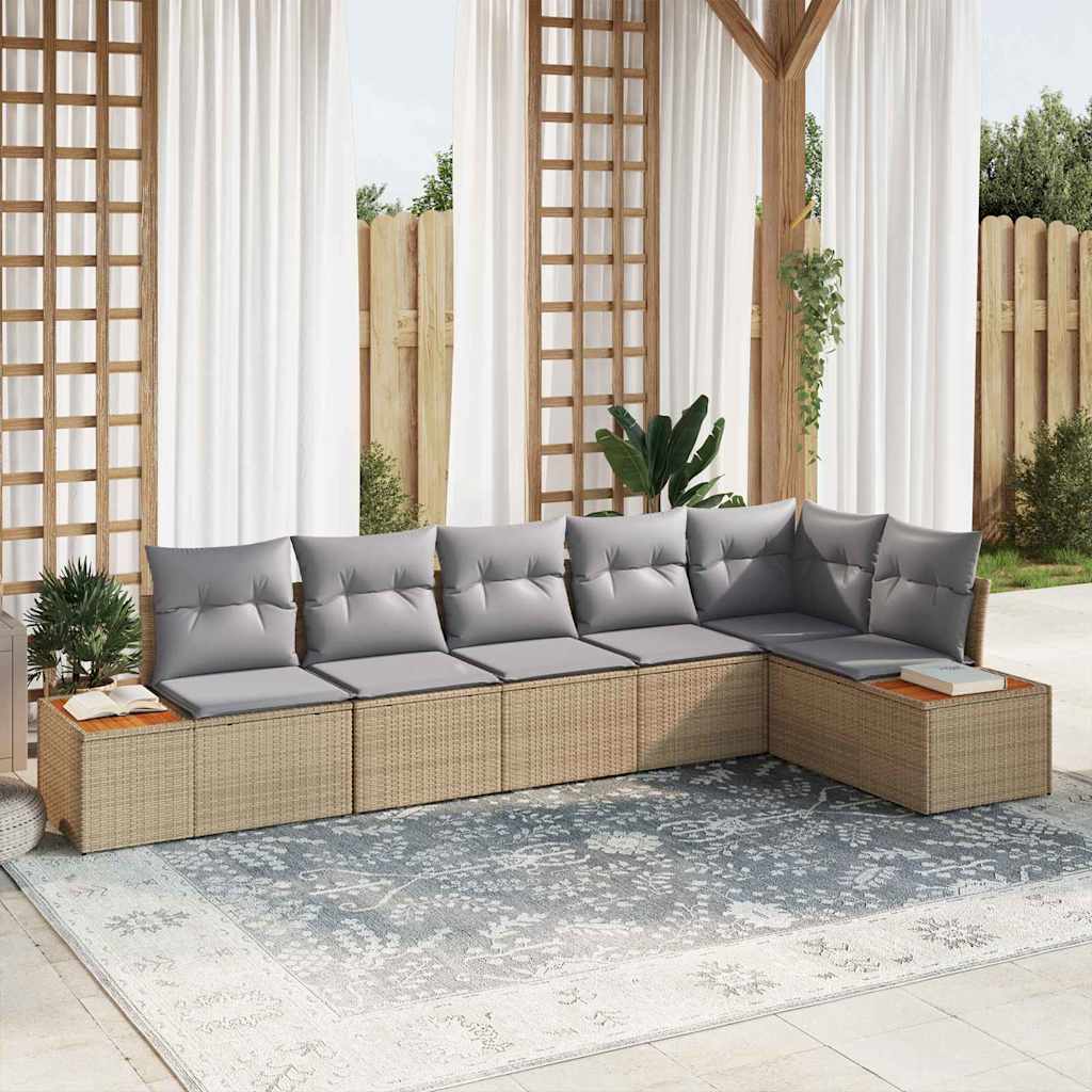 Havesofa Sæt med pude 6 pcs Beige Poly rattan