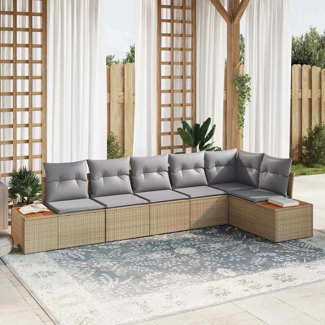 Havesofa Sæt med pude 6 pcs Beige Poly rattan