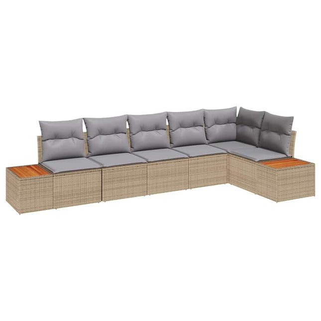 Havesofa Sæt med pude 6 pcs Beige Poly rattan