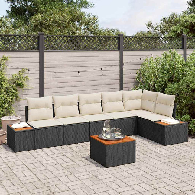 Havesofa Sæt med pude 7 pcs Sort Poly rattan