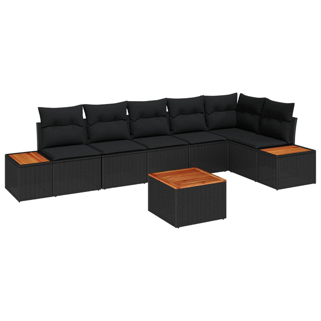 Havesofa Sæt med pude 7 pcs Sort Poly rattan
