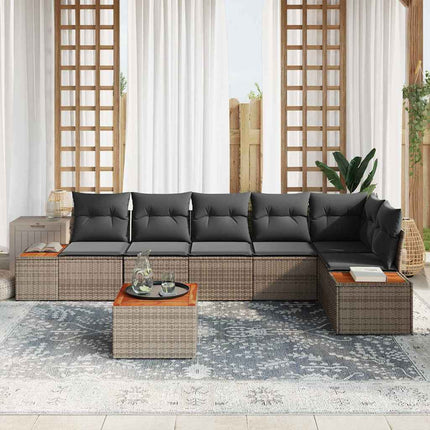 Havesofa Sæt med pude 7 pcs Grå Poly rattan