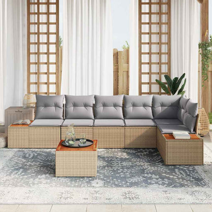 Havesofa Sæt 7 stk. Beige Poly rattan