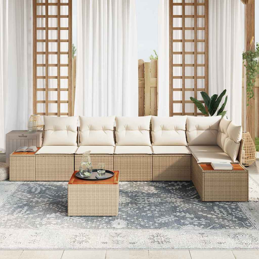 Havesofa Sæt med pude 7 pcs Beige Poly rattan