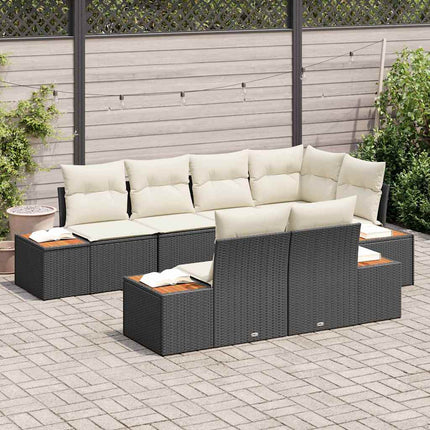 Havesofa Sæt 7 stk. Sort polyrattan