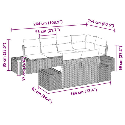 Havesofa Sæt 7 stk. Sort polyrattan