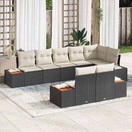 Havesofa Sæt med pude 8 pcs Sort Poly rattan