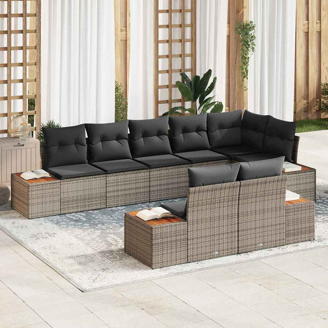 Havesofa Sæt med pude 8 pcs Grå Poly rattan