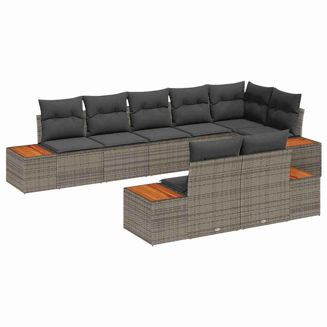 Havesofa Sæt med pude 8 pcs Grå Poly rattan
