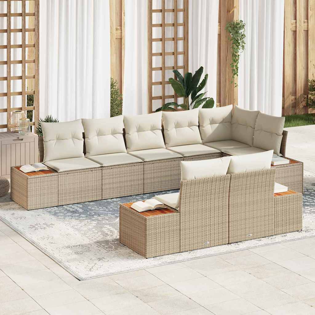 Havesofa Sæt med pude 8 pcs Beige Poly rattan