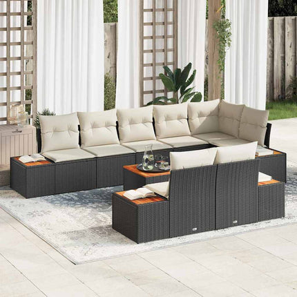 Havesofa Sæt med pude 9 pcs Sort Poly rattan