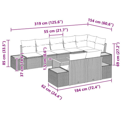 Havesofa Sæt med pude 9 pcs Sort Poly rattan
