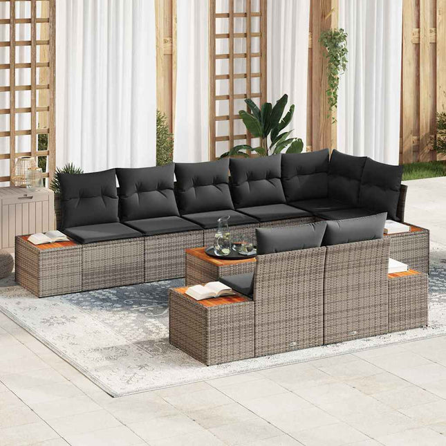 Havesofa Sæt med pude 9 pcs Grå Poly rattan