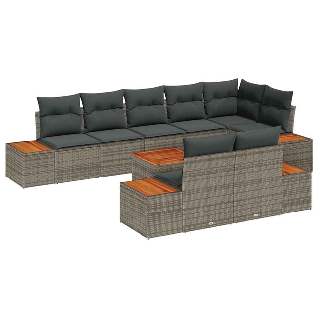Havesofa Sæt med pude 9 pcs Grå Poly rattan