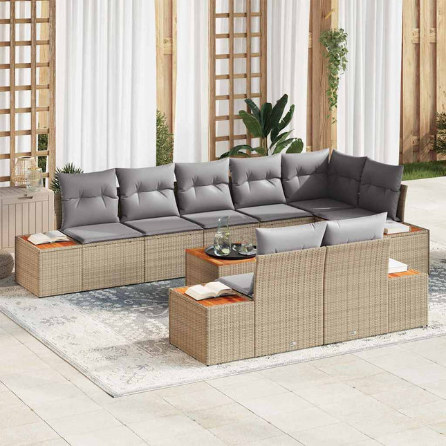 Havesofa Sæt med pude 9 pcs Beige Poly rattan