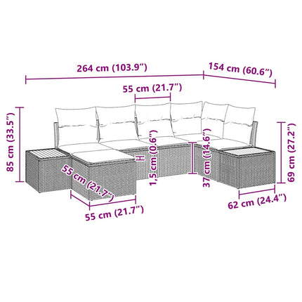 Havesofa Sæt 6 stk. Sort polyrattan