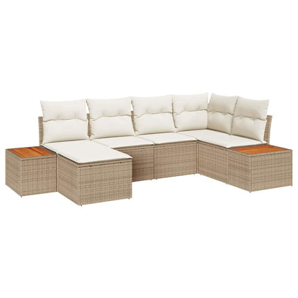 Havesofa Sæt med pude 6 pcs Beige polyrattan