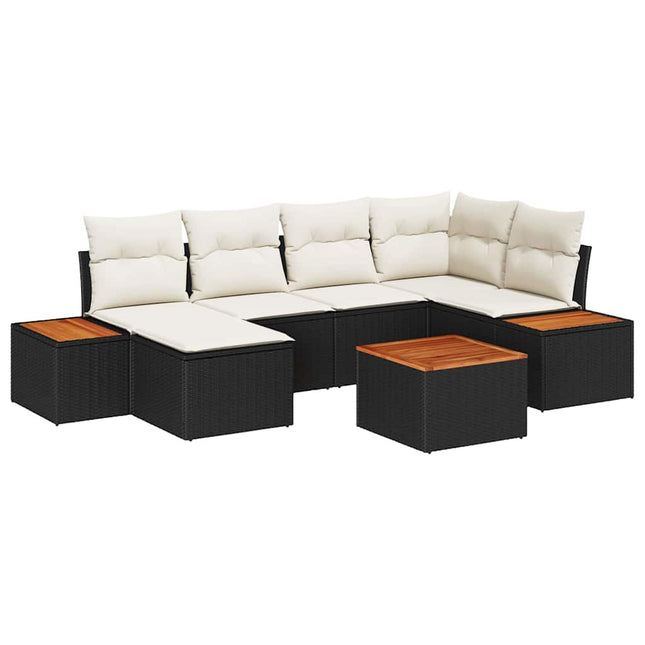 Havesofa Sæt 7 stk. Sort polyrattan