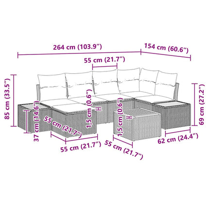 Havesofa Sæt 7 stk. Sort polyrattan