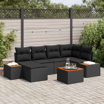 Havesofa Sæt 7 stk. Sort polyrattan