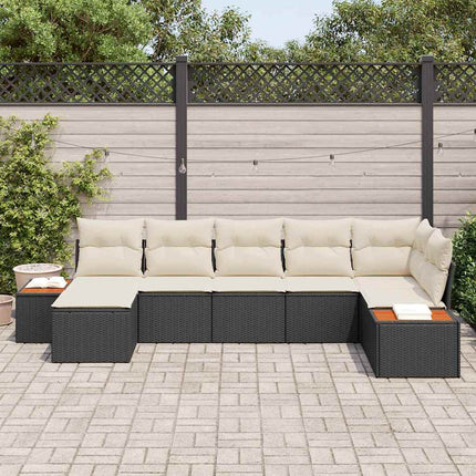 Havesofa Sæt 7 stk. Sort Poly rattan
