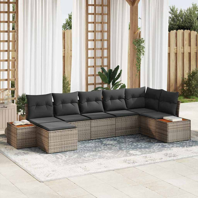 Havesofa Sæt med pude 7 pcs Grå polyrattan