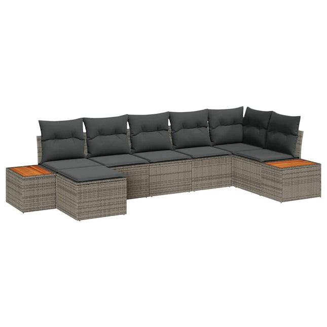 Havesofa Sæt med pude 7 pcs Grå polyrattan