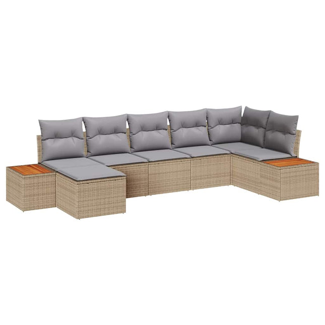 Havesofa Sæt med pude 7 pcs Beige polyrattan