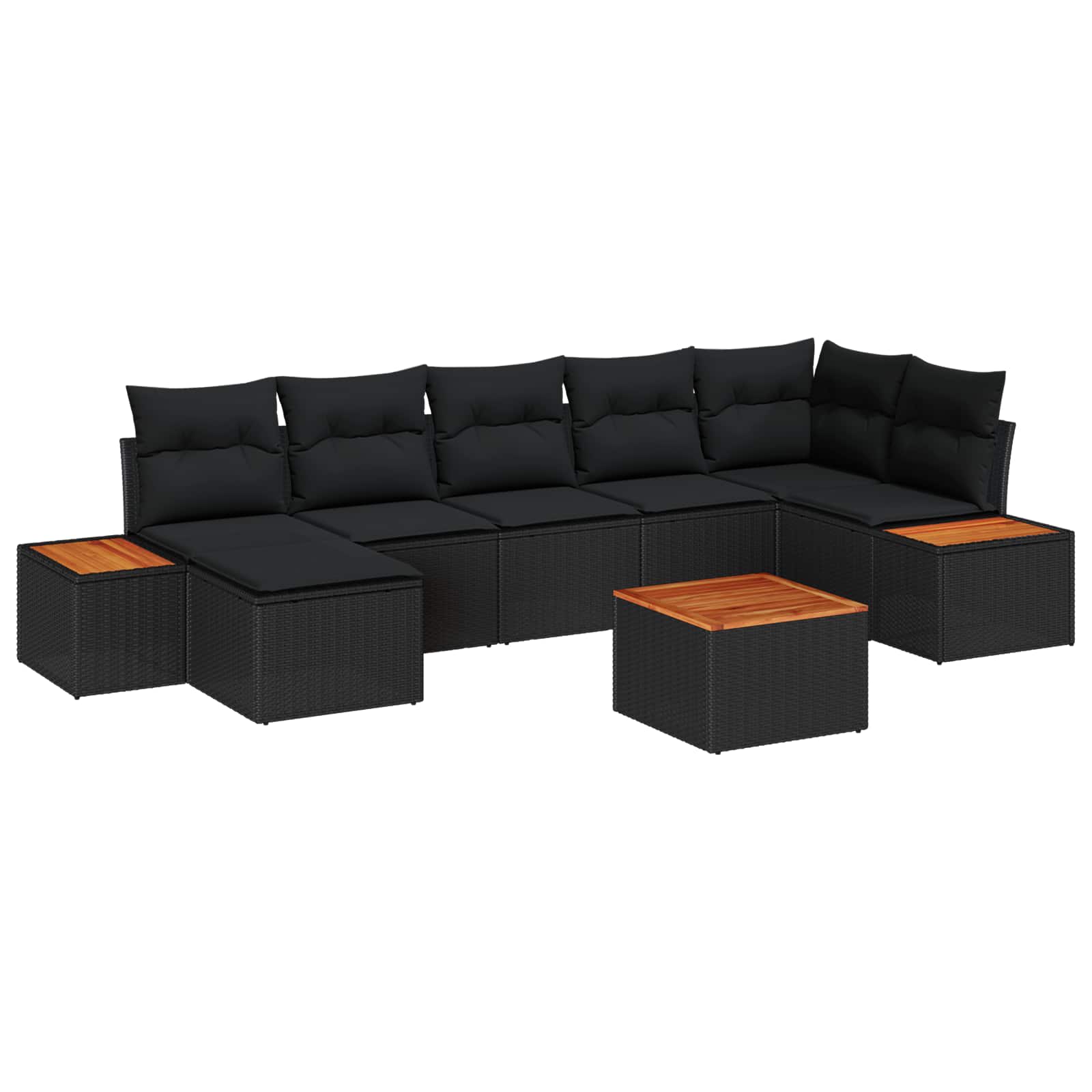 Havesofa Sæt med pude 8 pcs Sort polyrattan