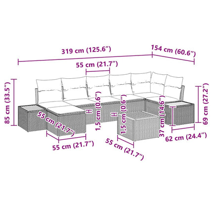 Havesofa Sæt med pude 8 pcs Grå Poly rattan