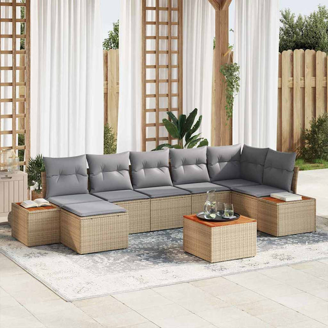 Havesofa Sæt med pude 8 pcs Beige Poly rattan
