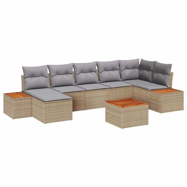 Havesofa Sæt med pude 8 pcs Beige Poly rattan