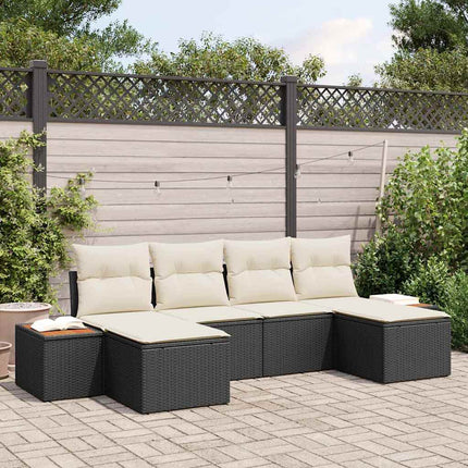 Havesofa Sæt med pude 6 pcs Sort polyrattan