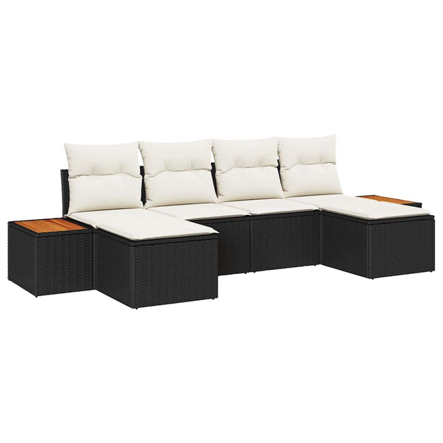 Havesofa Sæt med pude 6 pcs Sort polyrattan