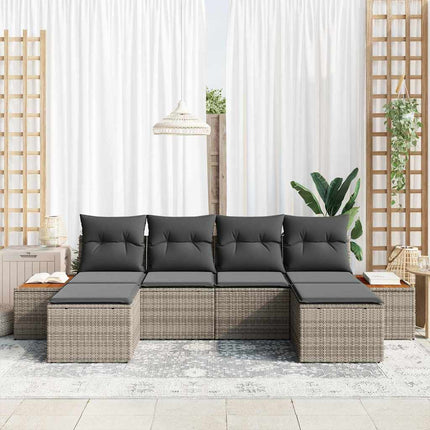 Havesofa Sæt med pude 6 pcs Grå polyrattan