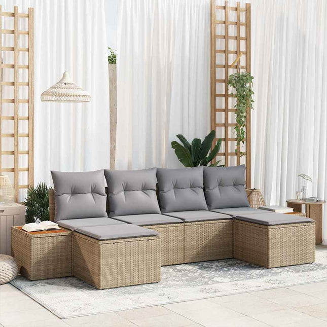 Havesofa Sæt med pude 6 pcs Beige polyrattan