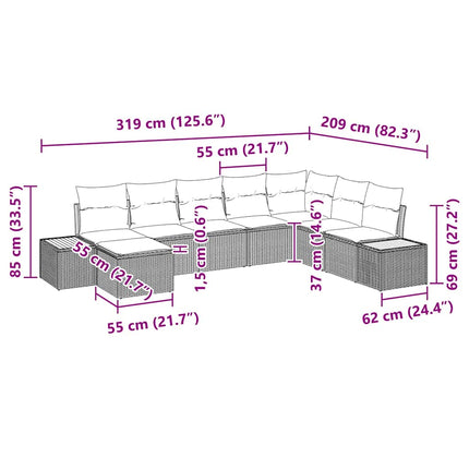 Havesofa Sæt 8 stk. Sort Poly rattan