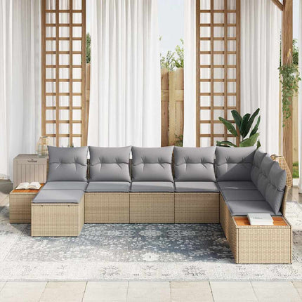 Havesofa Sæt med pude 8 pcs Beige Poly rattan