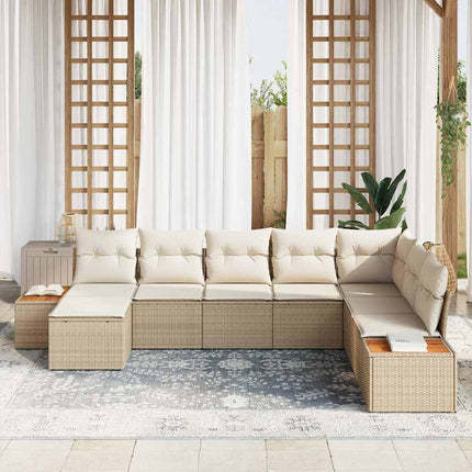 Havesofa Sæt 8 stk. Beige Poly rattan
