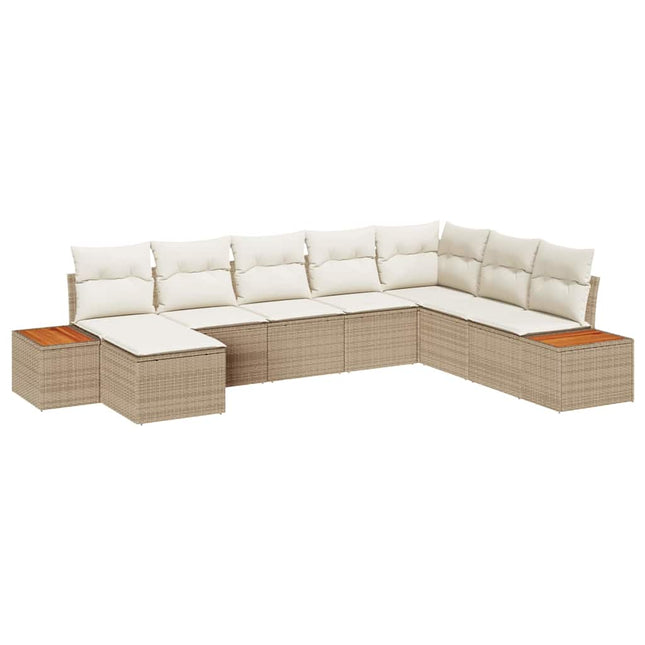 Havesofa Sæt med pude 8 pcs Beige Poly rattan