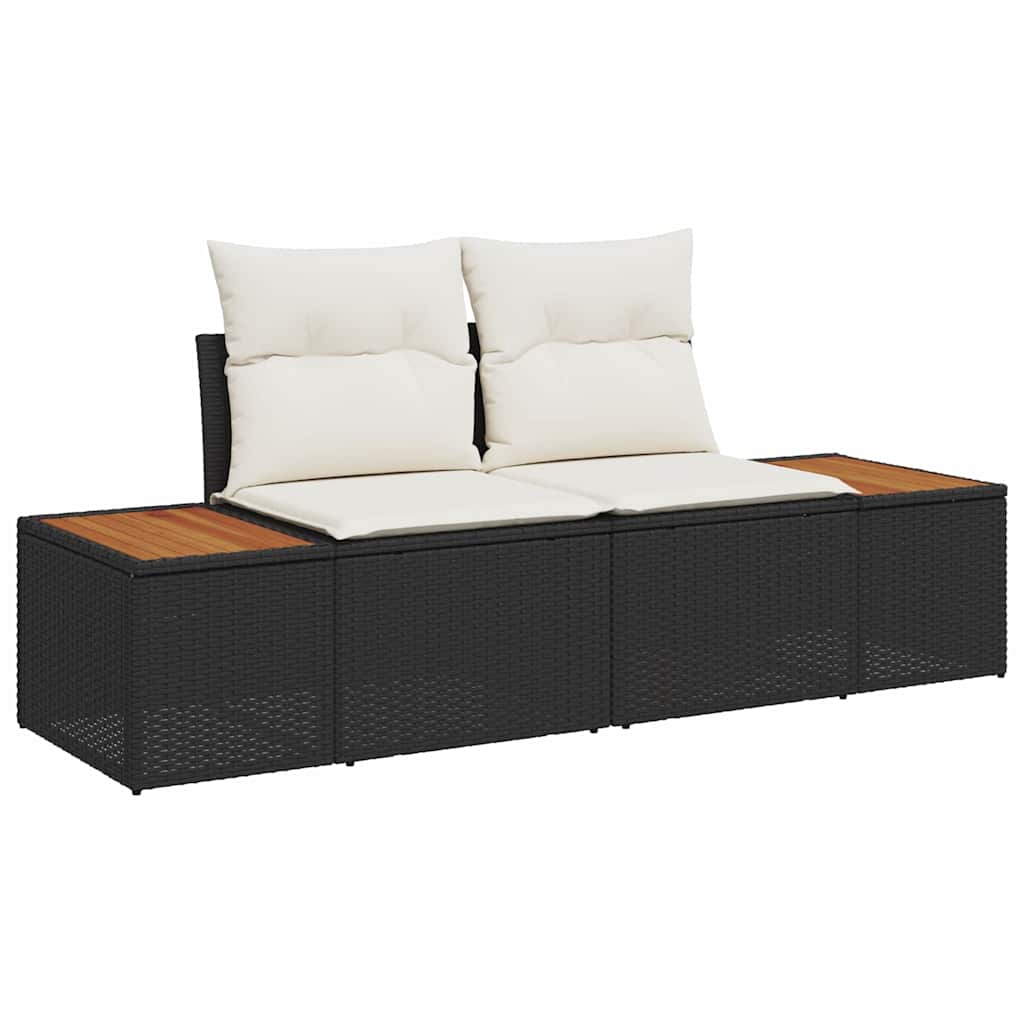 Havesofa Sæt med pude 9 pcs Sort Poly rattan