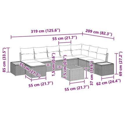 Havesofa Sæt 9 stk. Sort Poly rattan