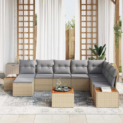 Havesofa Sæt med pude 9 pcs Beige Poly rattan