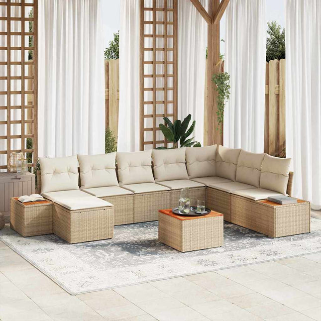 Havesofa Sæt med pude 9 pcs Beige Poly rattan