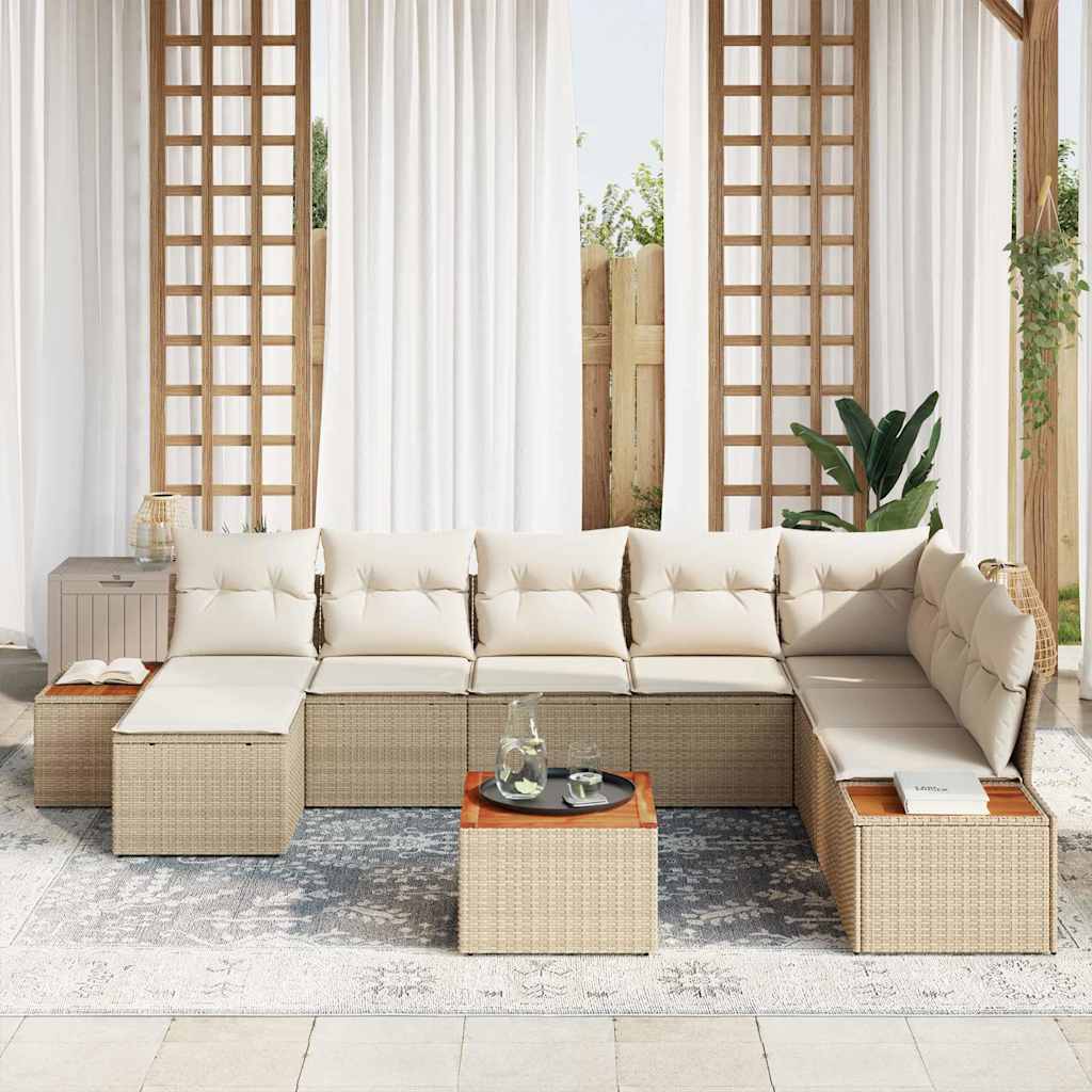 Havesofa Sæt med pude 9 pcs Beige Poly rattan