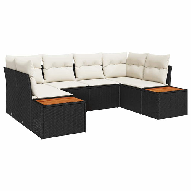 Havesofa Sæt med pude 6 pcs Sort polyrattan