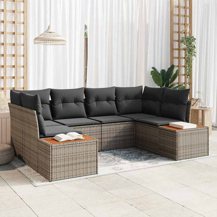 Havesofa Sæt med pude 6 pcs Grå polyrattan