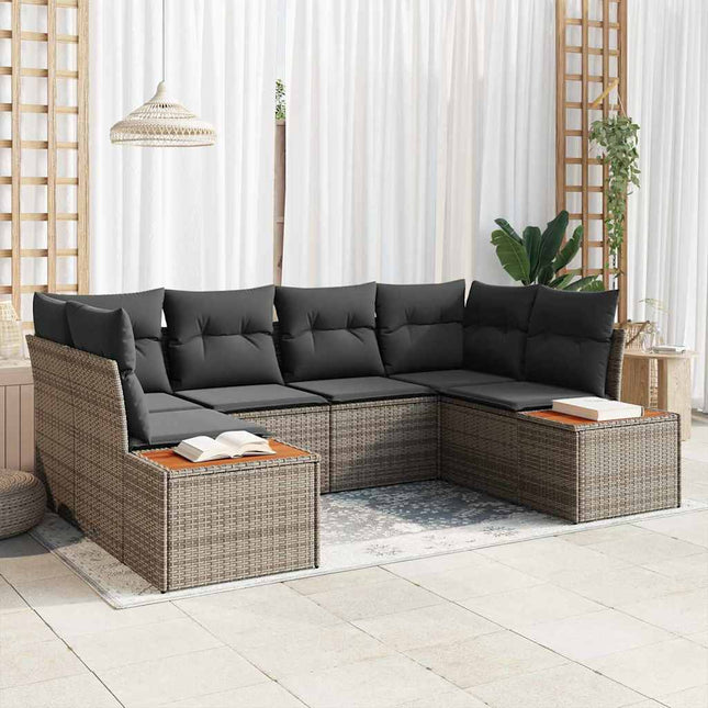 Havesofa Sæt med pude 6 pcs Grå polyrattan