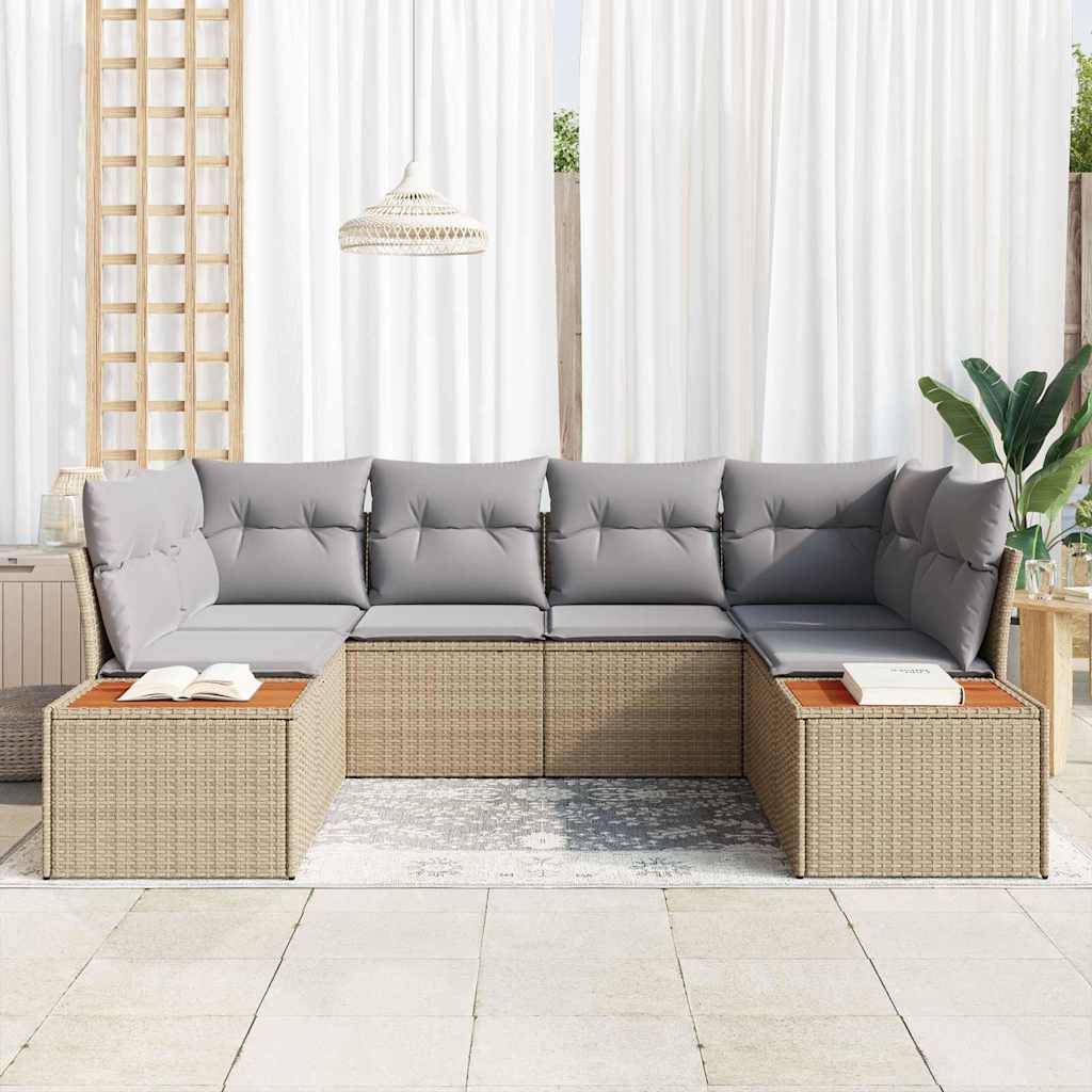 Havesofa Sæt med pude 6 pcs Beige polyrattan