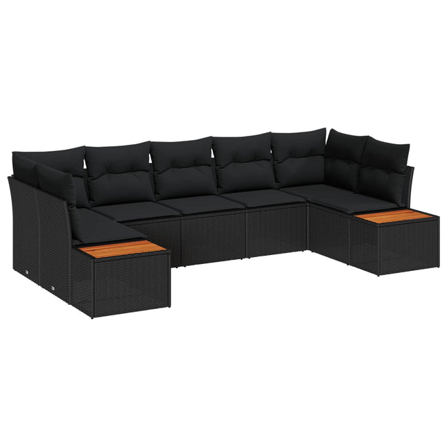Havesofa Sæt med pude 7 pcs Sort polyrattan